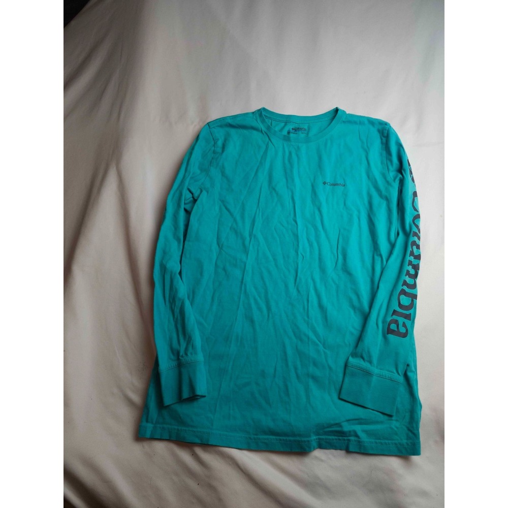 Columbia Logo Long Sleeve Shirt Womens XS Teal Cotton Knit Activewear Outdoor